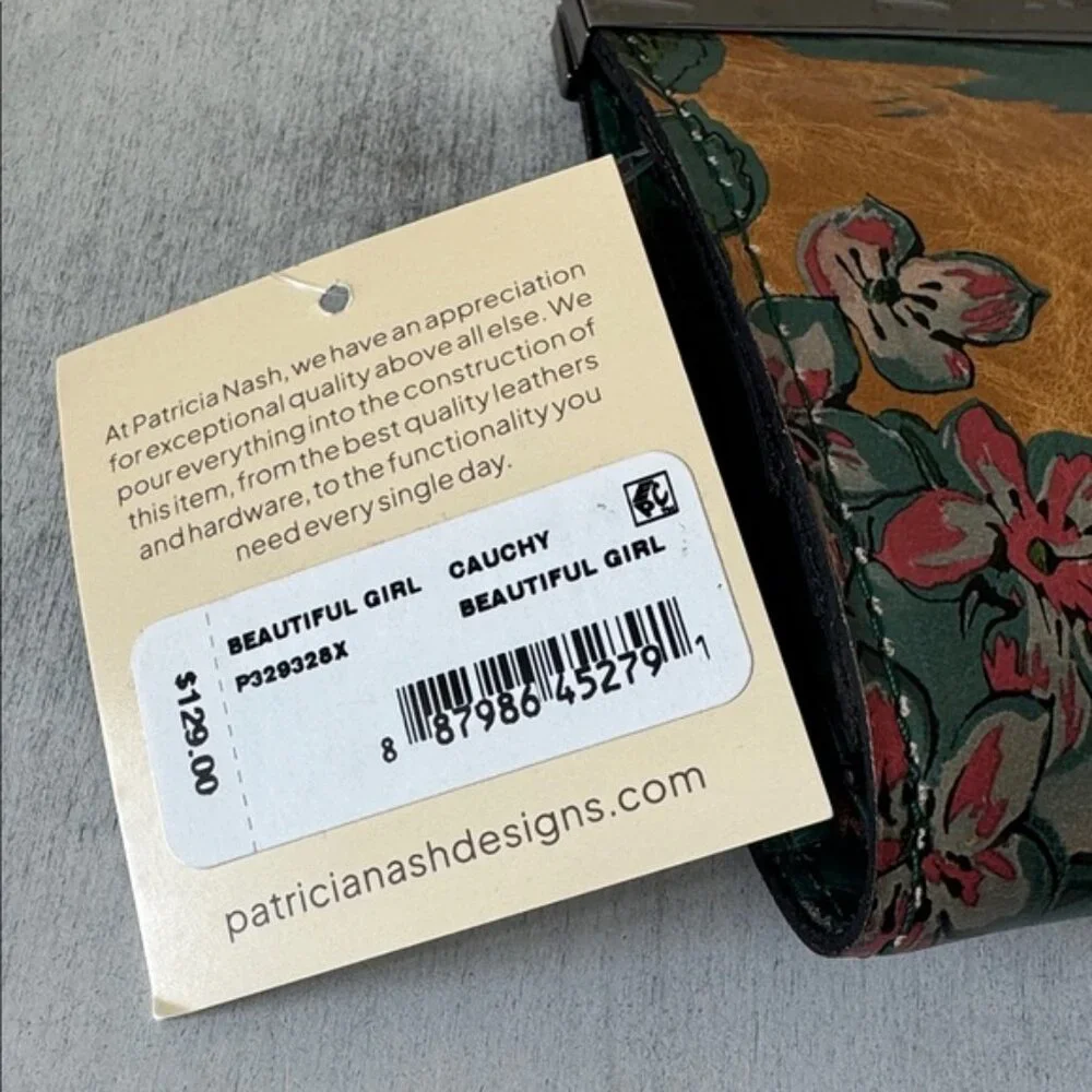 Patricia Nash Cauchy Leather Frame Floral Wallet RFID Beautiful Girl Tan Green